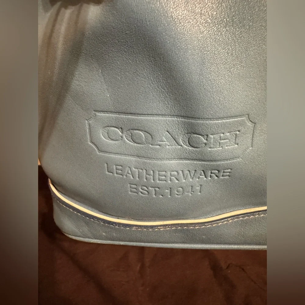 Vintage COACH Blue & White Leather Mini Bucket Drawstring Crossbody Shoulder Bag